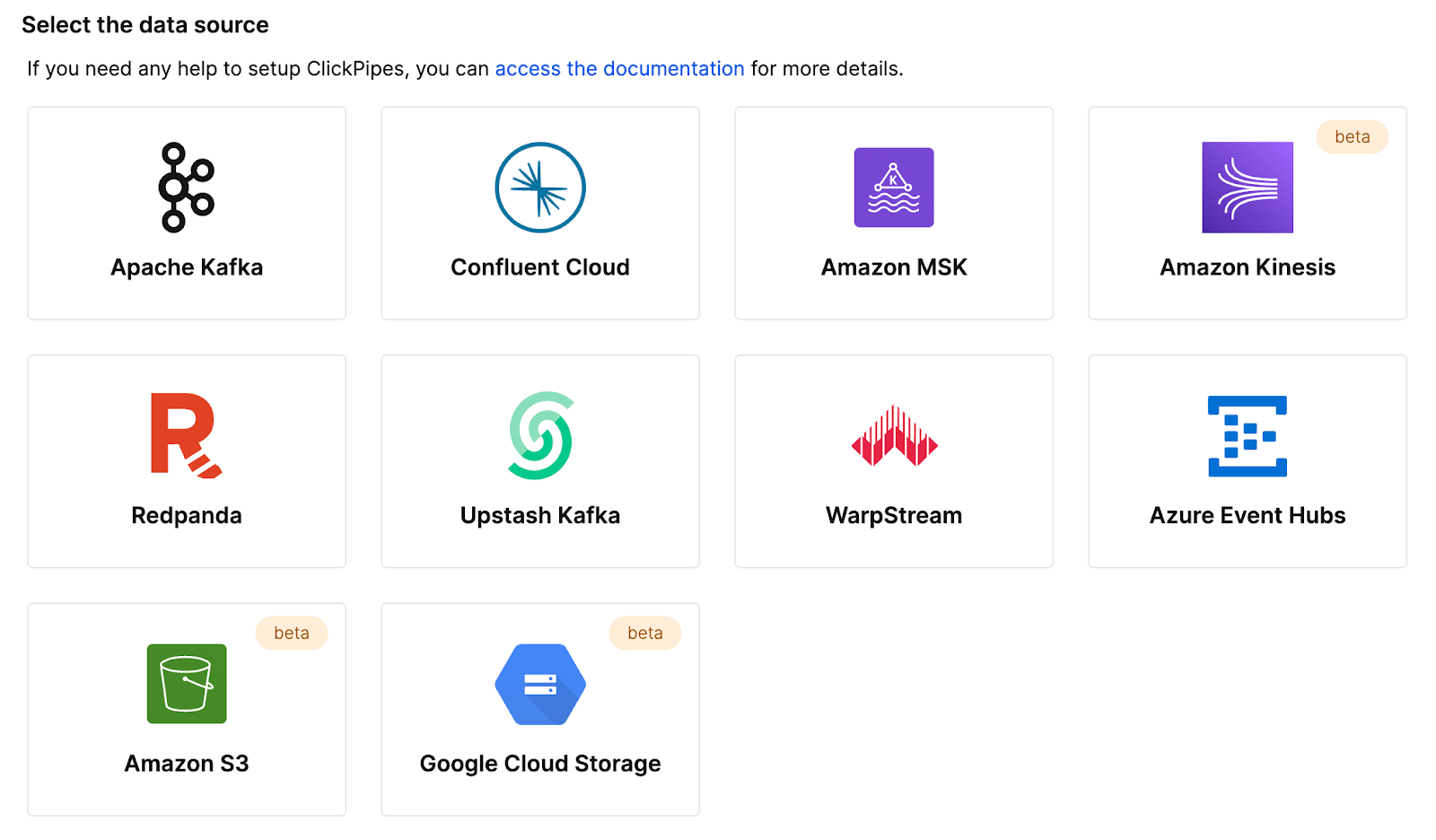 Интерфейс ClickPipes с настройками интеграции Amazon Kinesis